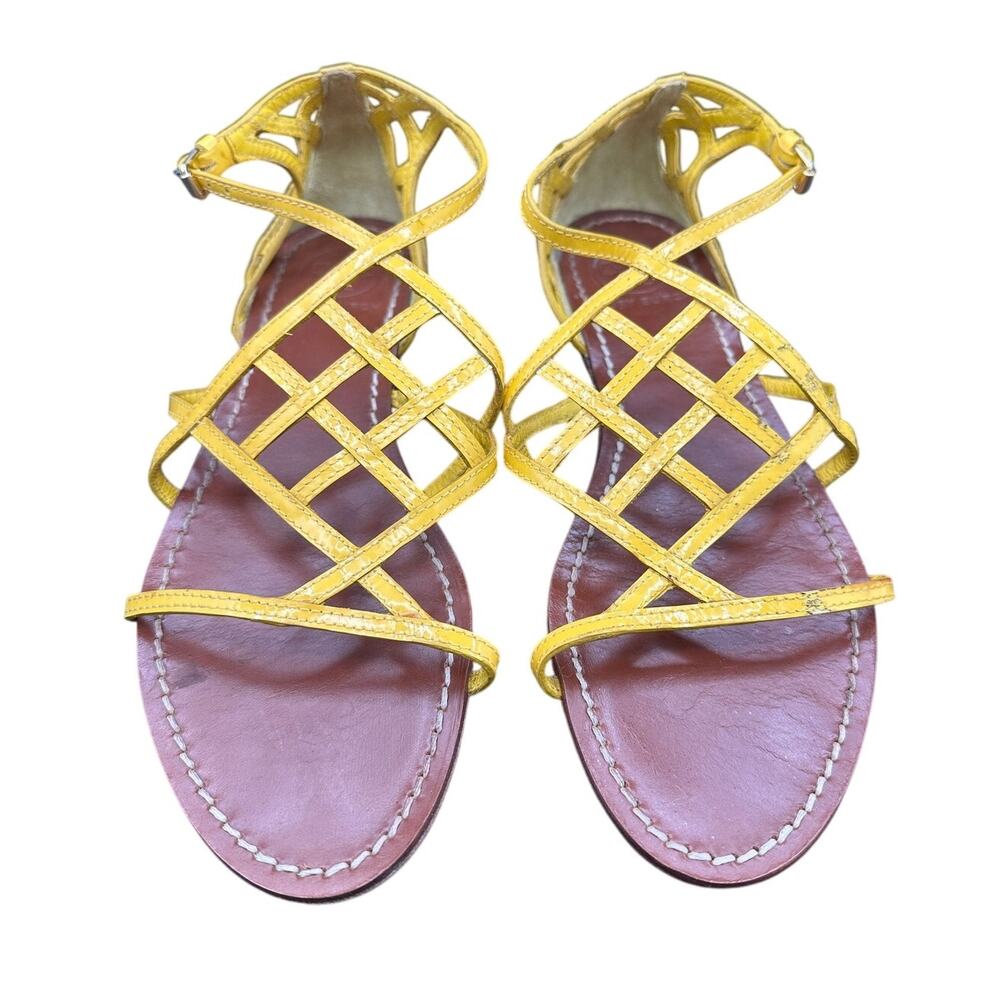 Tory Burch Amalie Flat Sandal HOT Color Season 8 Yellow Leather Open Toe Summer - Picture 4 of 8
